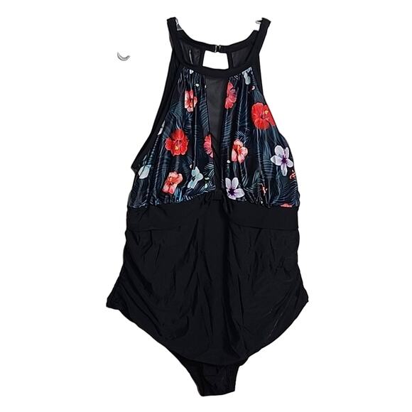 Aqua Eve One Piece Hibiscus Swimsuit, NWT, 28W - Picture 1 of 8